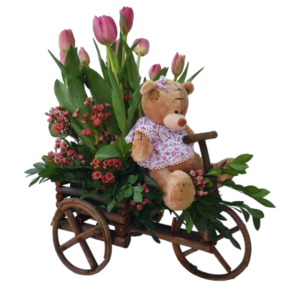 CARRETA DE TULIPANES + OSO